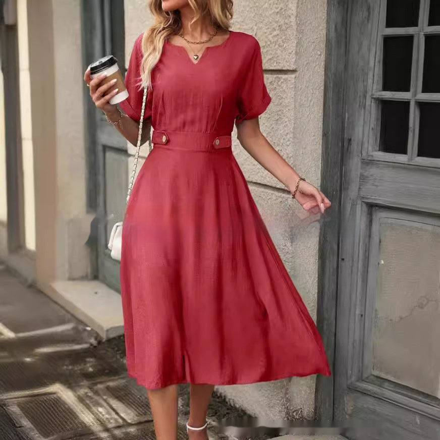 Women's Fashion Short Sleeve Elastic Waist Dress
