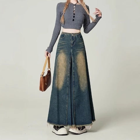 Vintage Distressed Denim Skirt
