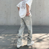 Distressed Yellow Mud Print Jeans