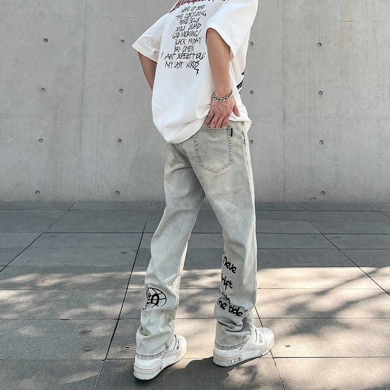 Distressed Yellow Mud Print Jeans