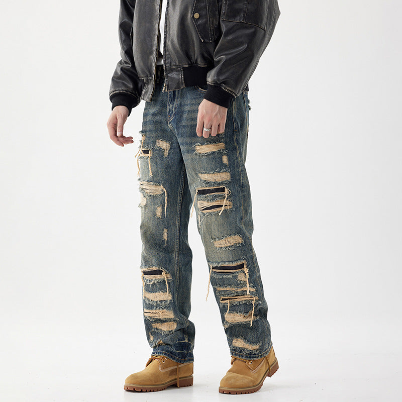 Mens Denim Jeans With Custom Patches