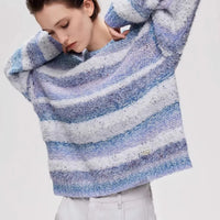 Gradient Striped Round Neck Loose-fitting Drop Shoulder Knit Sweater
