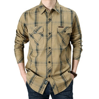 Long Sleeve Shirt Men's Plus Size Loose Cargo Cotton Shirt