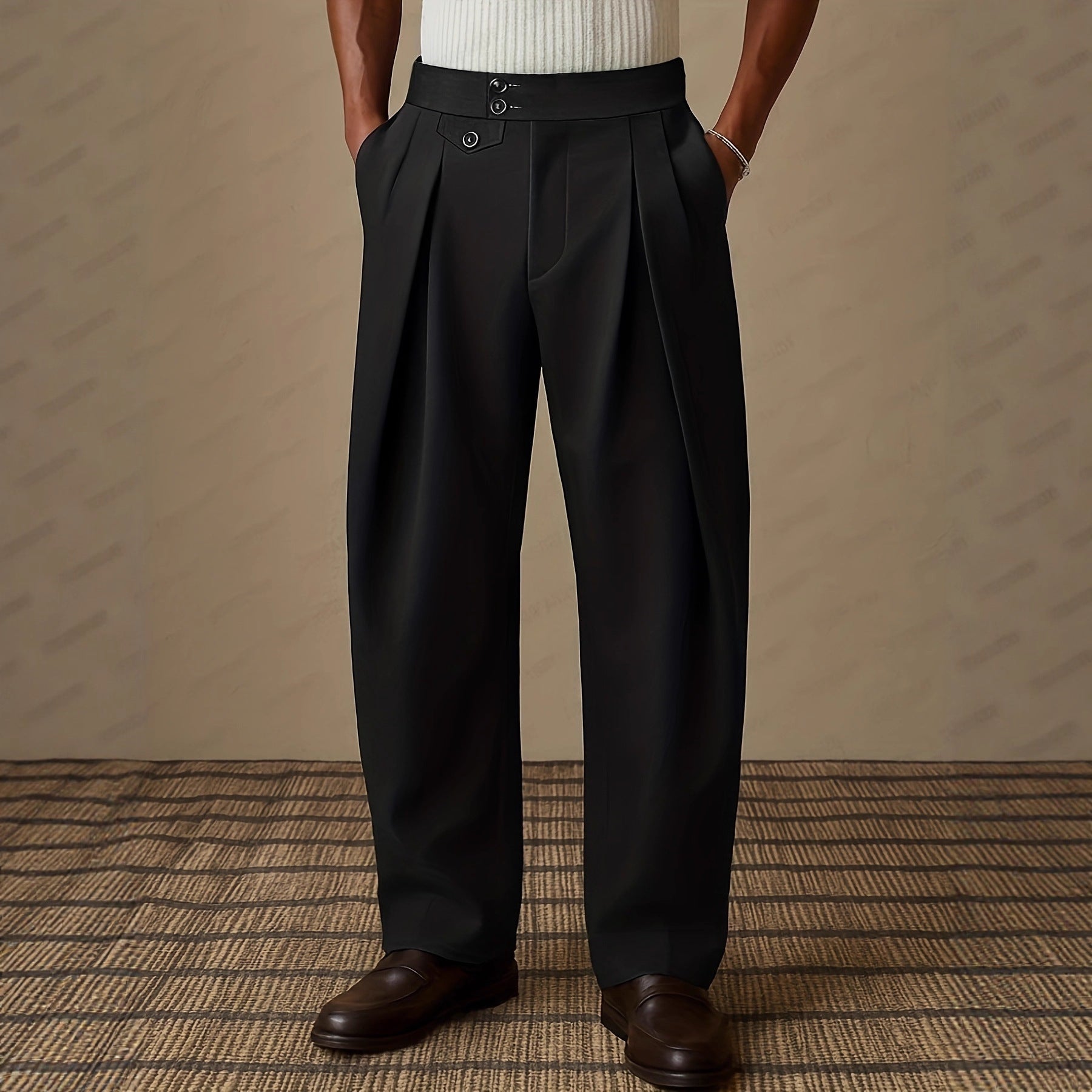 Fashionable Pocket Casual Solid-Color Dress Pants