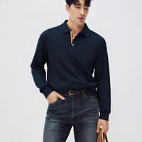 Mens Relaxed-fit Solid-color Casual Long-sleeve Shirt
