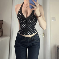 European And American-style Spicy-girl V-neck Figure-flattering Polka-dot Halter Vest