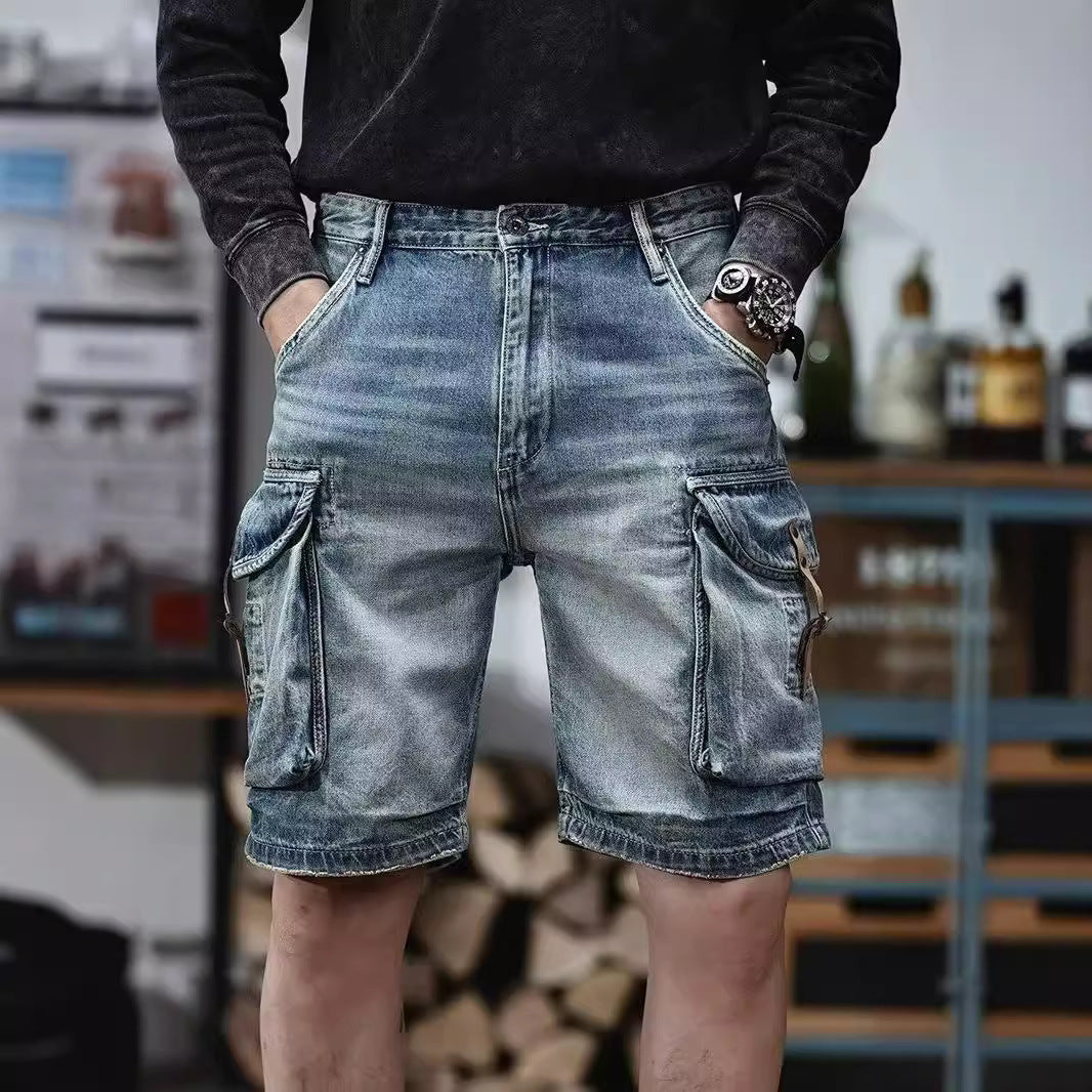 Blue Denim Shorts Men's American High Street