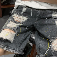 Men's Casual Water Washed Hole Denim Shorts
