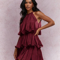 Strapless Sleeveless Sheer Dress With Ruffled Hem And Elegant Design