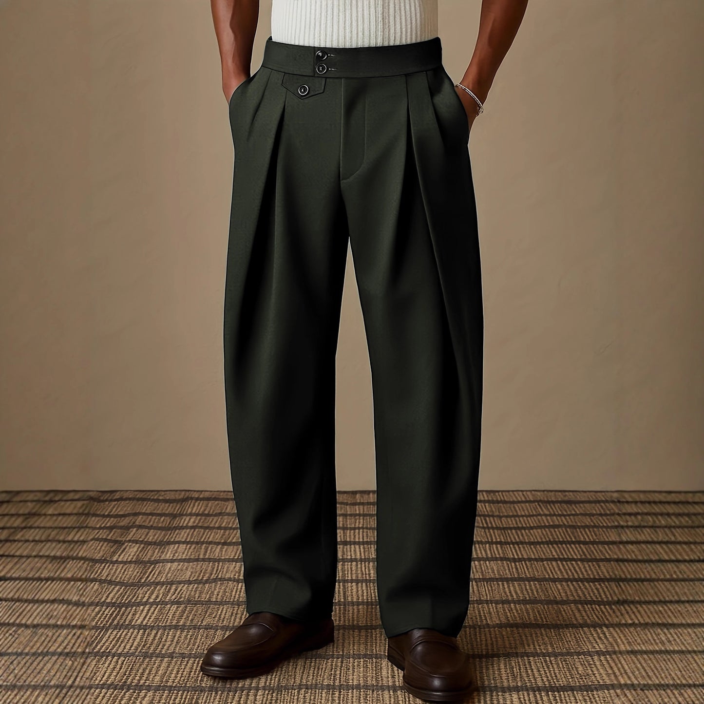 Fashionable Pocket Casual Solid-Color Dress Pants