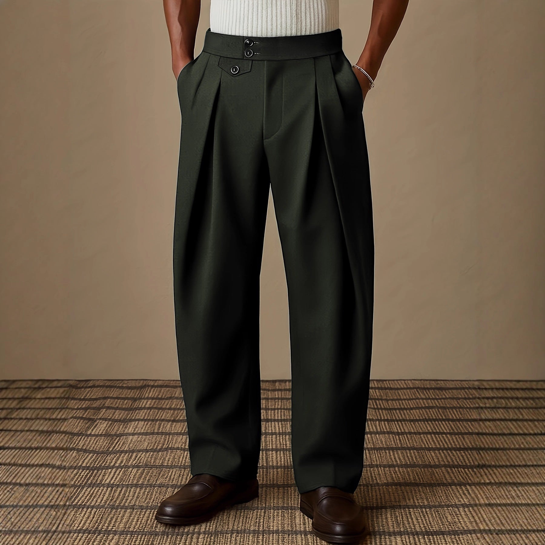 Fashionable Pocket Casual Solid-Color Dress Pants