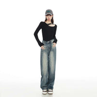 Retro Wide-leg Pants Jeans Women's Lengthened Trousers