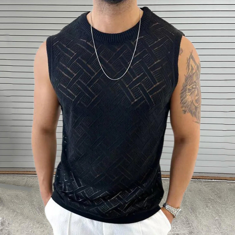 Knitted Mens Crew-Neck Sleeveless  T-shirt