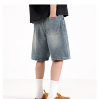All-match Loose Straight Sports Shorts Washed Overalls Denim Shorts