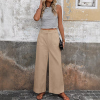 European And American Style Women's Solid Color Pants High Waist Wide Leg Trousers