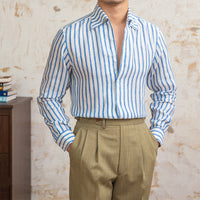 Linen Striped Long-sleeved Shirt With One Collar