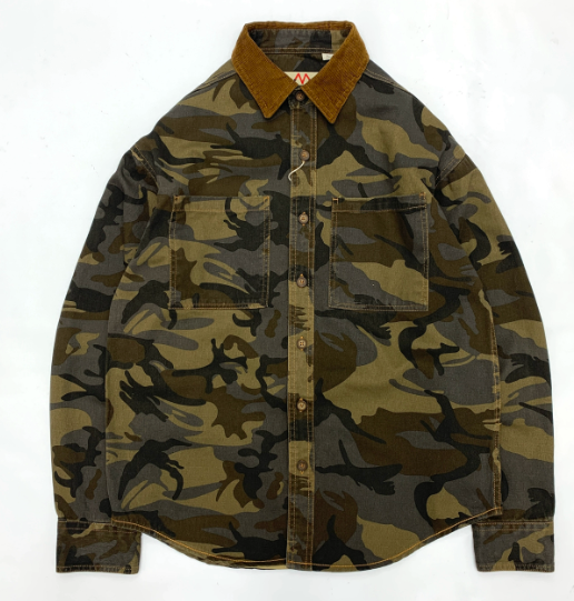 American Retro Camouflage Shirt Men's Corduroy Stitching Lapel