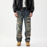 Mens Denim Jeans With Custom Patches