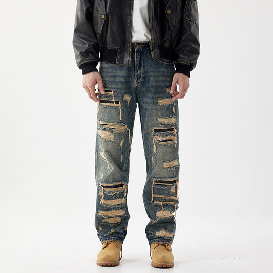 Mens Denim Jeans With Custom Patches