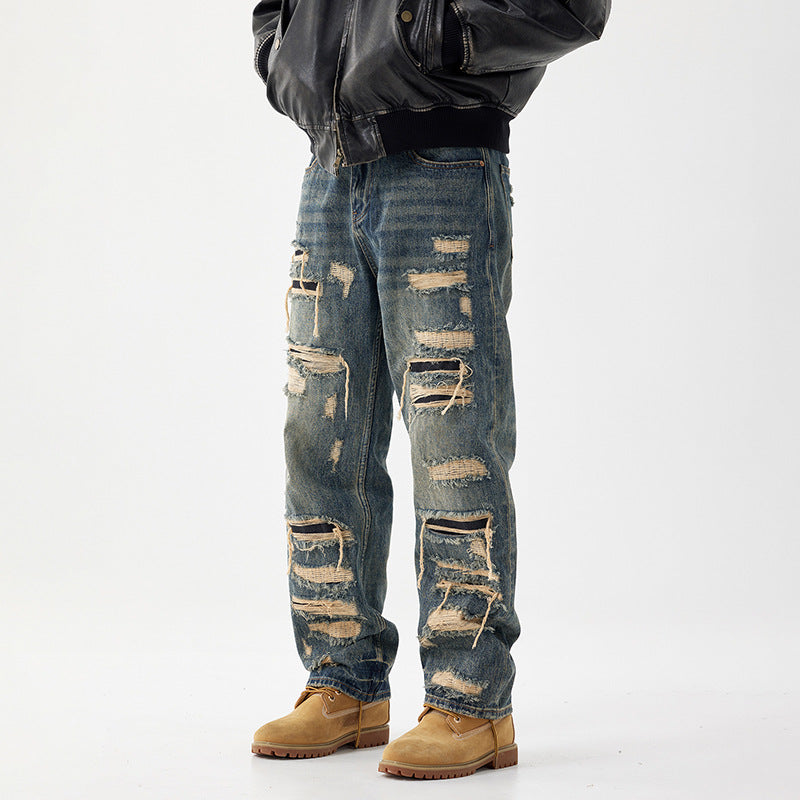 Mens Denim Jeans With Custom Patches