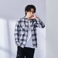 Men's Casual Plaid Lapel Long-sleeve Shirt