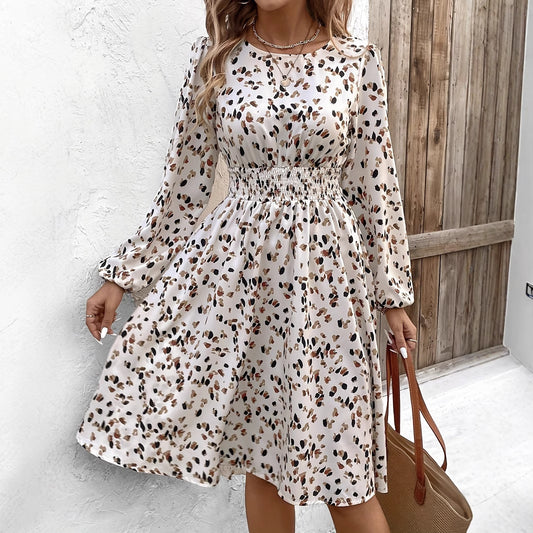 French Print Long Sleeve Dress