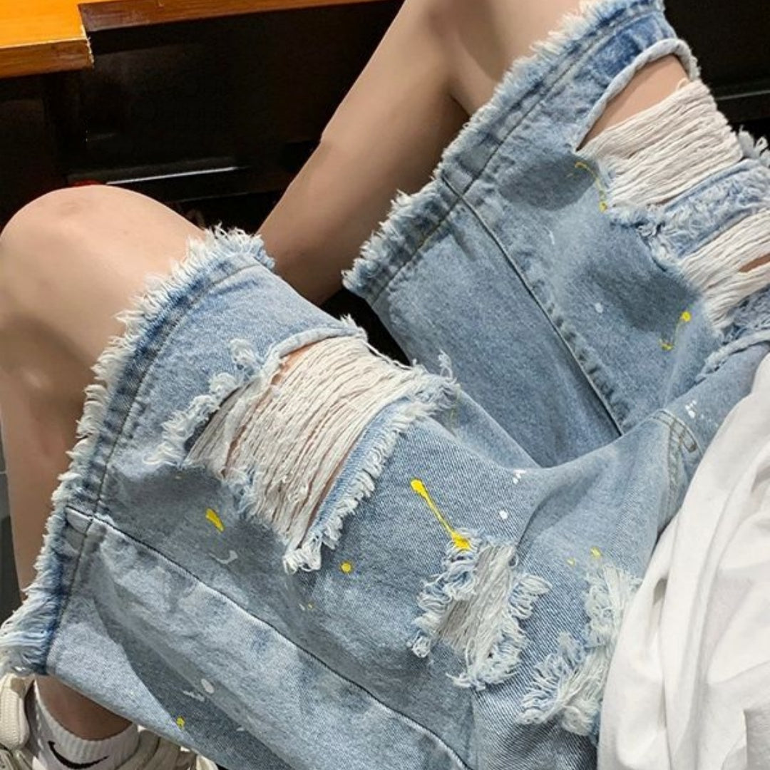 Men's Casual Water Washed Hole Denim Shorts