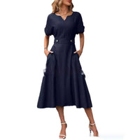 Women's Fashion Short Sleeve Elastic Waist Dress