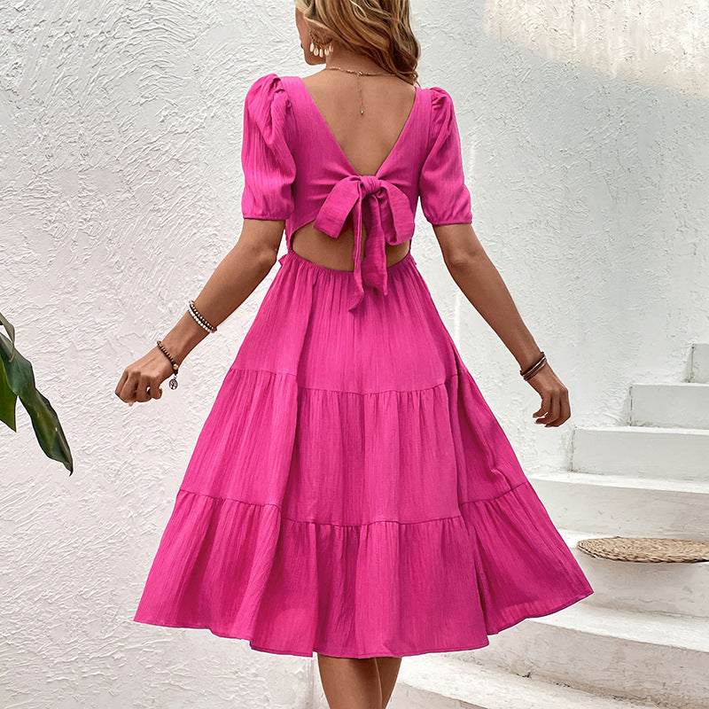 European And American Women's Clothing Ruched Backless Strap Dress