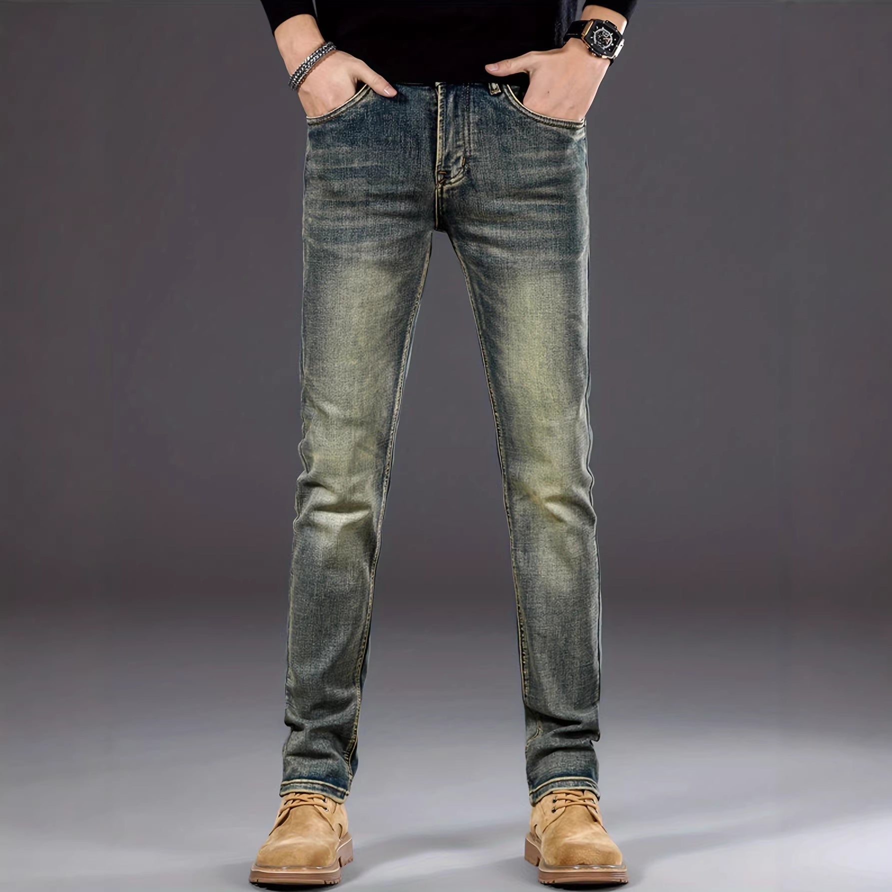 Mens Casual Stretch Slimming Retro Jeans