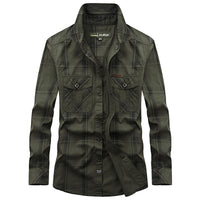 Long Sleeve Shirt Men's Plus Size Loose Cargo Cotton Shirt
