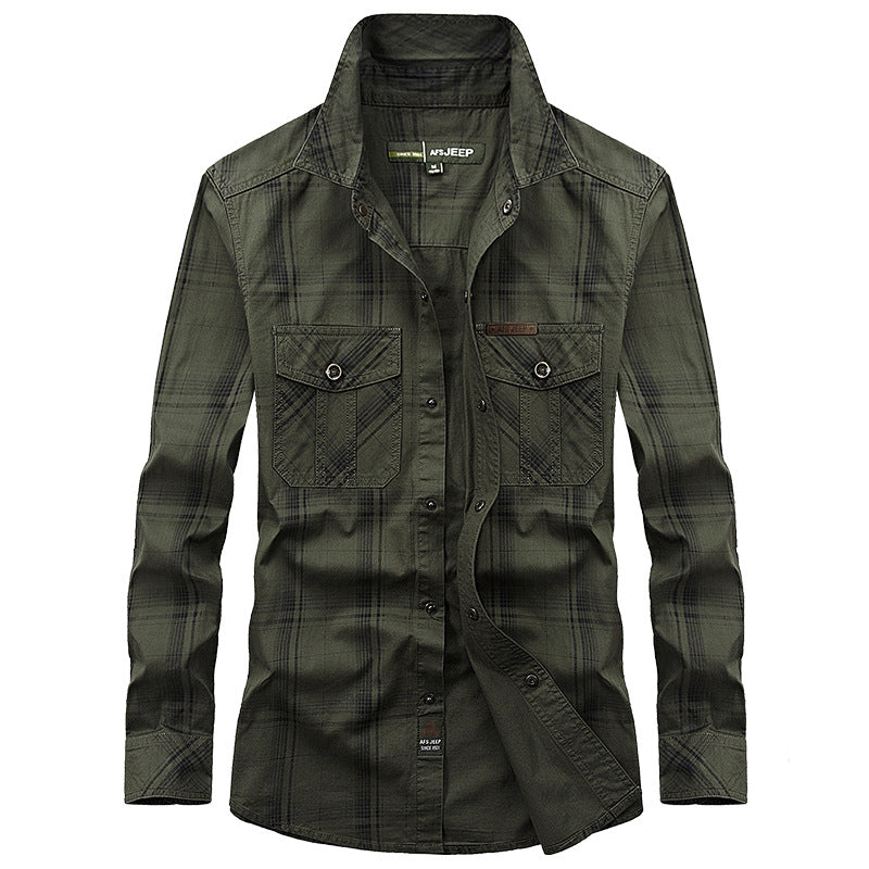 Long Sleeve Shirt Men's Plus Size Loose Cargo Cotton Shirt
