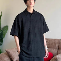 Wheat-ear Pattern Jacquard-knit Short-sleeve Polo Shirt