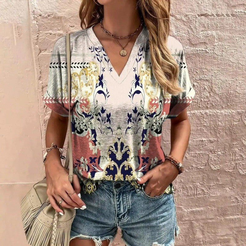 Casual Short Sleeve Pattern Print Loose Fashion Comfortable T-shirt