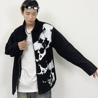 Embroidered Skull Print Black Denim Jacket