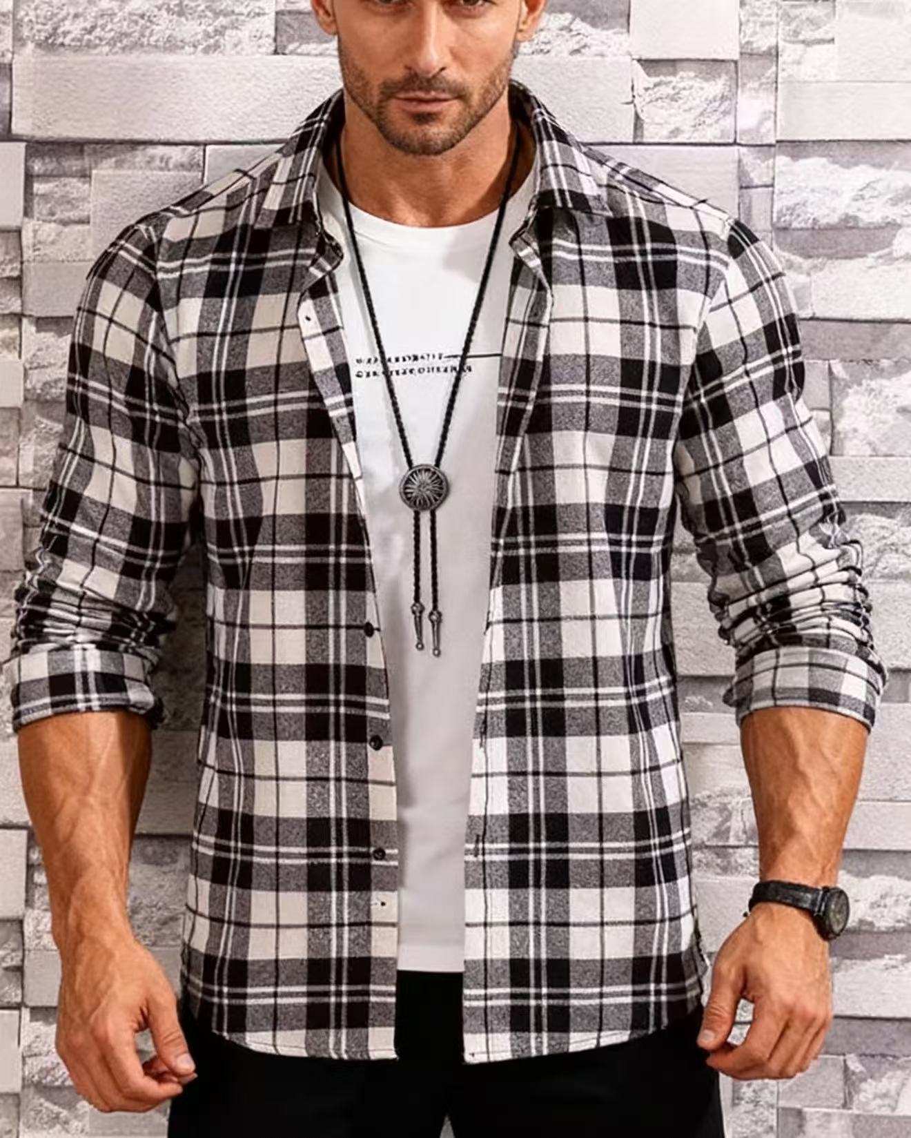 Teenage Men's Checked Long-sleeved Casual Shirt