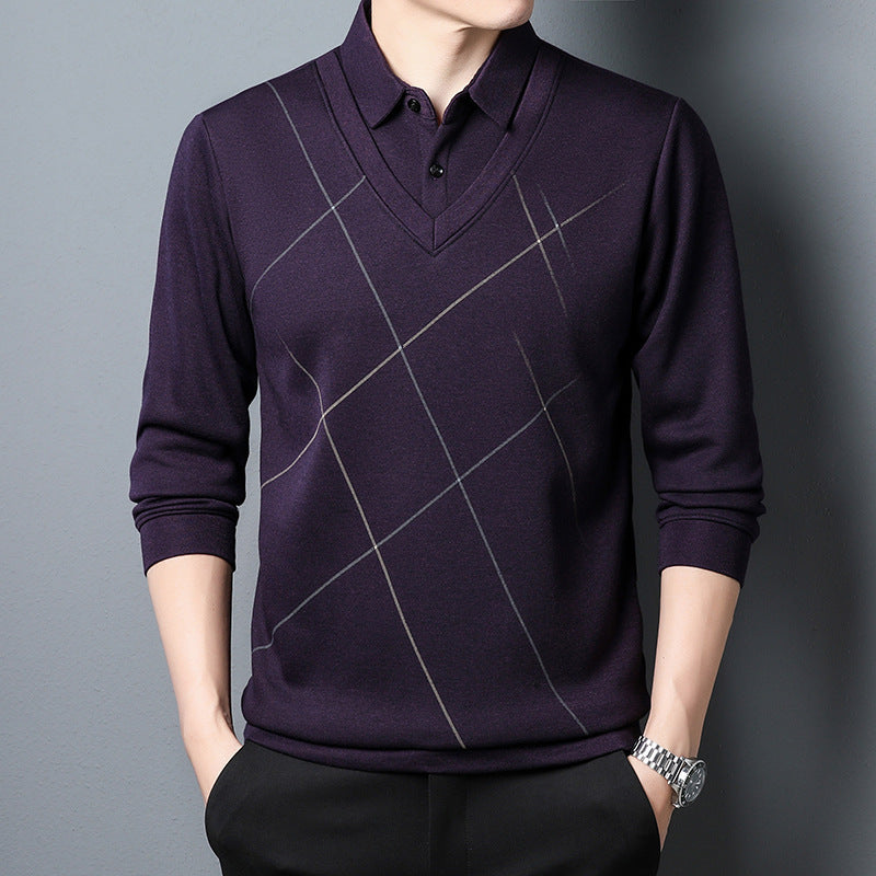 Spring And Autumn Men's Long Sleeve Two Pieces T-shirt