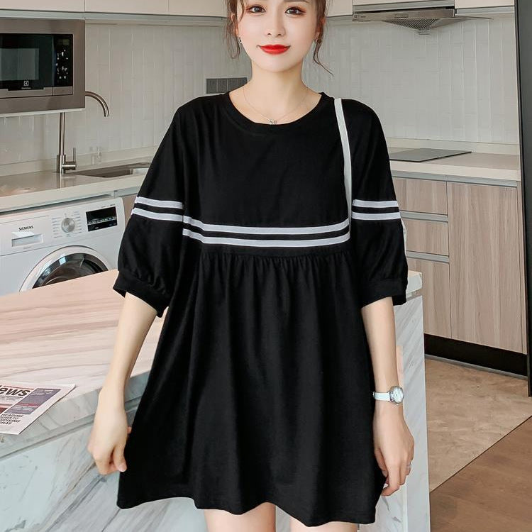 Summer Mid-length Loose Belly Short-sleeved T-shirt Skirt