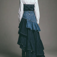 Two-Tone Denim Mid Skirt