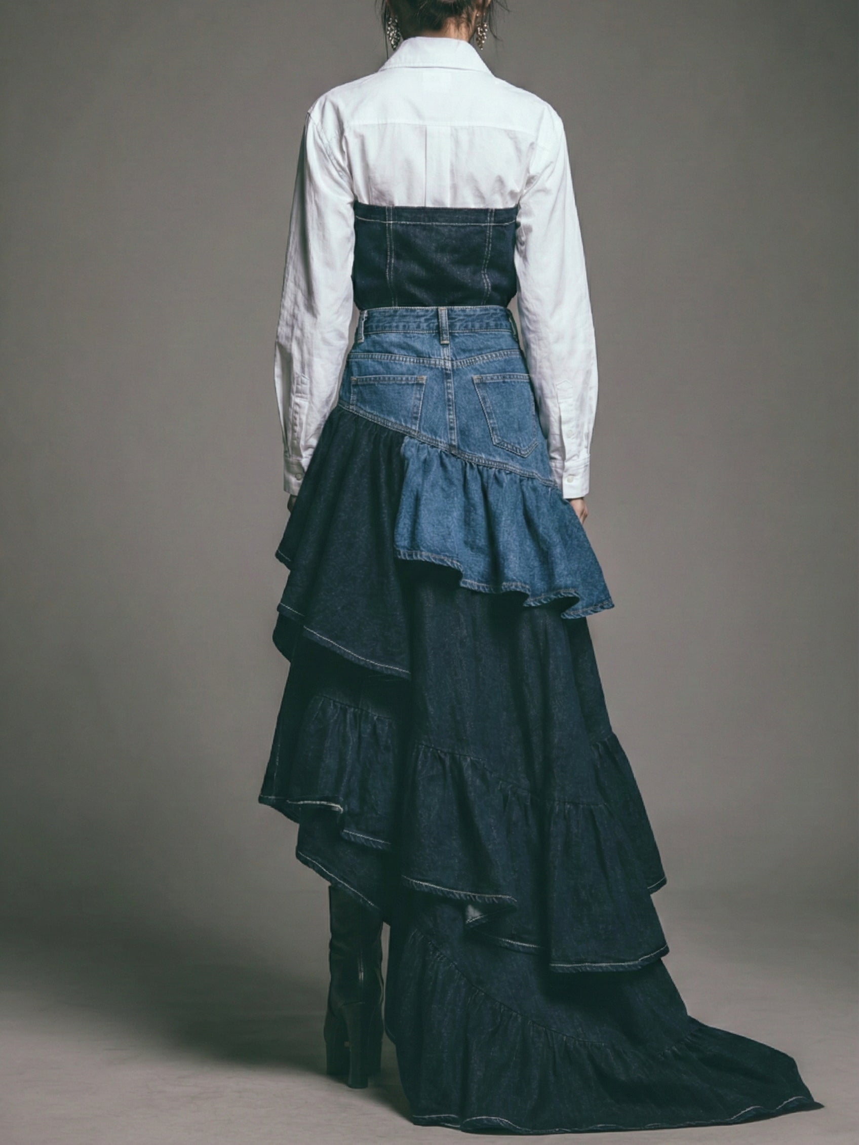 Two-Tone Denim Mid Skirt