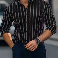 Striped Printed Casual Four-way Stretch Long Sleeve Shirt For Men