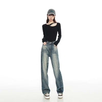 Retro Wide-leg Pants Jeans Women's Lengthened Trousers