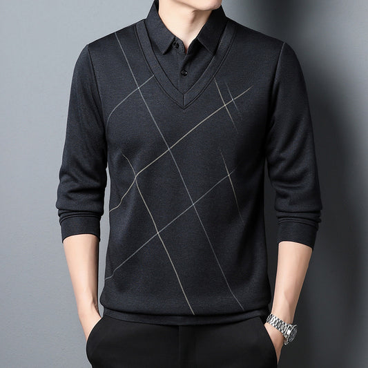Spring And Autumn Men's Long Sleeve Two Pieces T-shirt