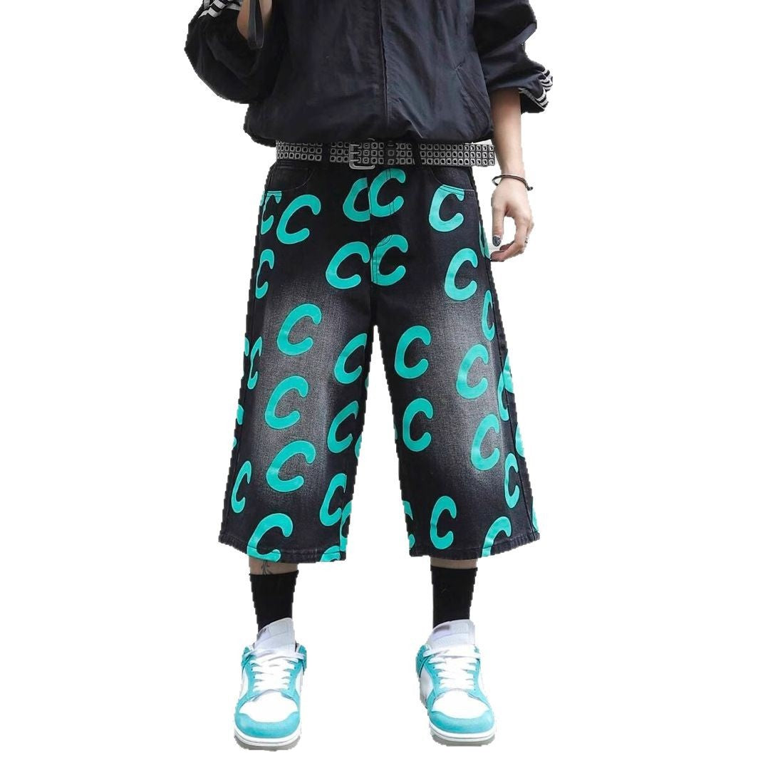 Loose Casual Straight-leg Black Denim Shorts