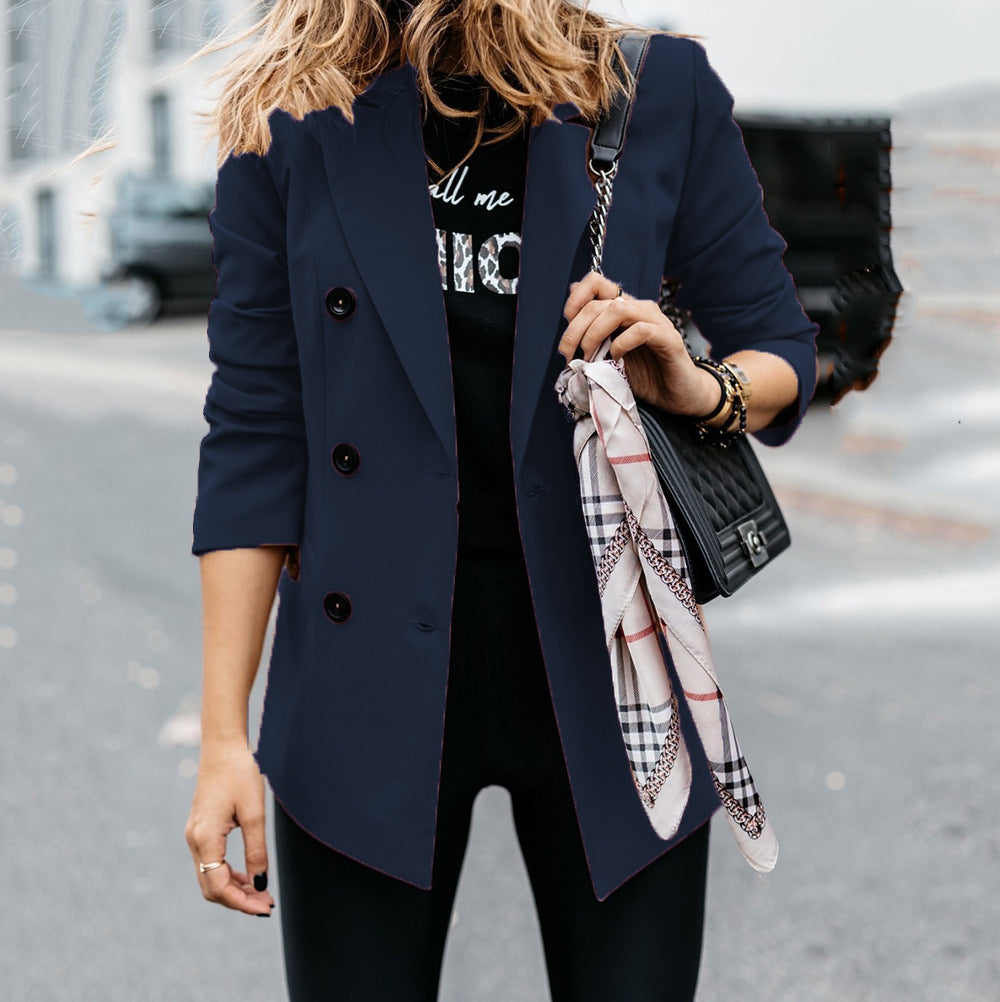 European And American Long-sleeved Double-breasted Button Blazer