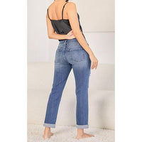Womens Slim-Fit Ripped Cuffed Denim Jeans