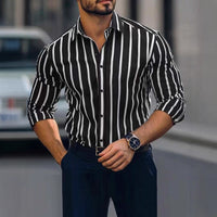 Striped Printed Casual Four-way Stretch Long Sleeve Shirt For Men