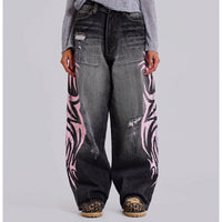 Womens Distressed Relaxed-Fit Denim Jeans
