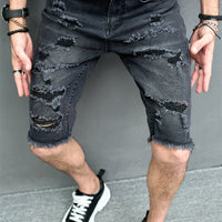 New Men's Five-point Slim Fit Skinny Scrape Denim Shorts